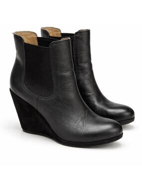 Corso Como Black Leather Wedge Ankle Boots Womens 7 Chelsea Made in Italy